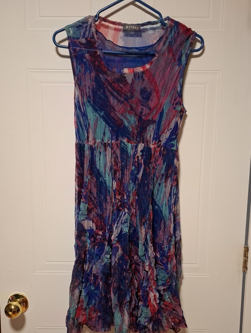 Katrina Multicolor Sleeveless Crinkle Dress - Blue/Purple/Teal